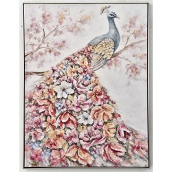 122.5CM HANDPAINTED PRINT WITH FRAME - PEACOCK