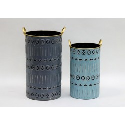 49CM HOLLOW PATTERNED TIN BUCKETS S/2