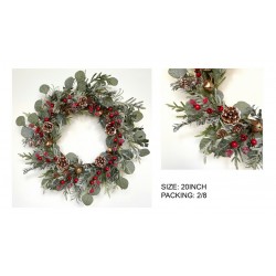 50CM BERRY, LEAVES, BELL AND PINECONE WREATH