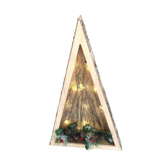 55CM WOODEN CHRISTMAS TRIANGLE WITH LIGHT