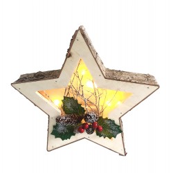 26CM WOODEN CHRISTMAS STAR WITH LIGHT