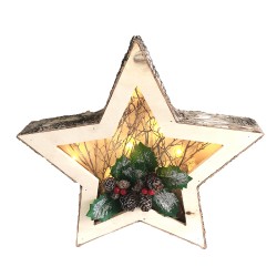 35CM WOODEN CHRISTMAS STAR WITH LIGHT