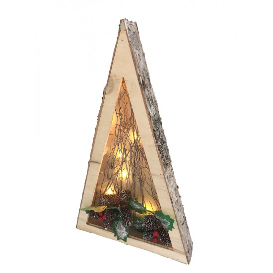 40CM WOODEN CHRISTMAS TRIANGLE WITH LIGHT