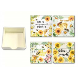 Ceramic Coaster in Box -Sun Flower 11.2x11.2x4.2cm