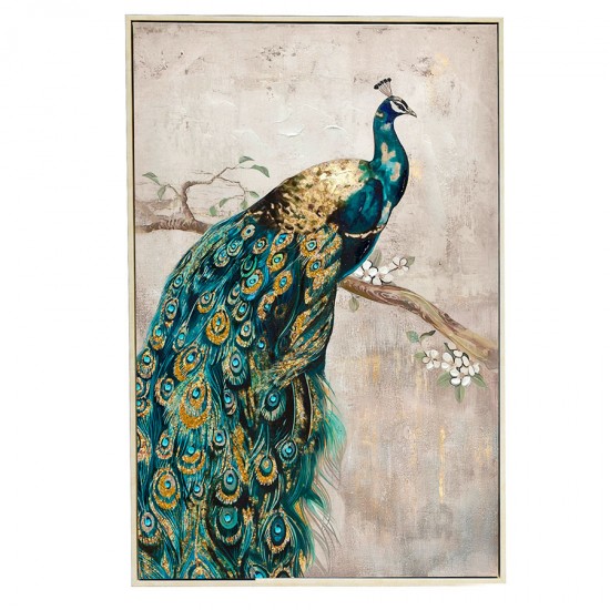 Hand Painted Canvas Print -Peacock with Frame 60x90x3.5cm