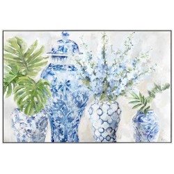 Hand Painted Canvas Print in White Frame -Blue & White Porcelain 122.5x82.5x4.5cm