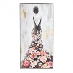Hand Painted Canvas Printe in Silver Frame -Back View of Lady in Floral Skirt 62.5x122.5x4.5cm