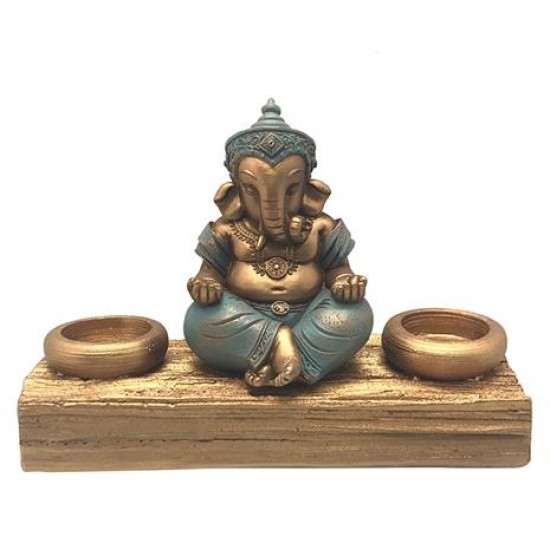 Resin Ganesh with 2 Light Candle Holders 21.5x9.5x14cm