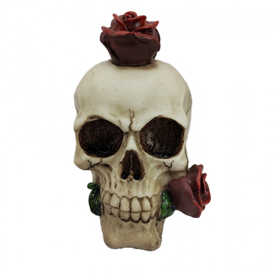 16cm Resin Skull with Rose 