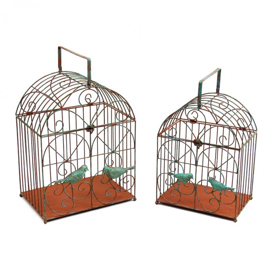 S/2 Metal Bird Cage 35x25x45/30x20x38cm