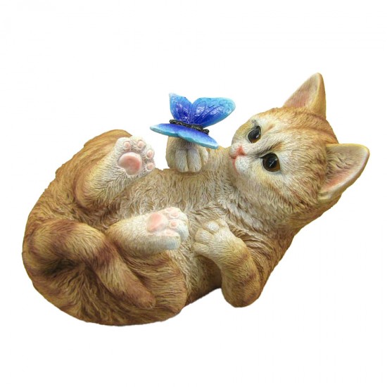21cm Resin Cat with Butterfly Statue