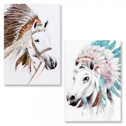 2/A Hand Painted Canvas Print- Horse with Indian Headdress 70x100x3cm