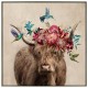 Hand Painted Canvas Print in Silver Frame -Highland Cow in Flower Garland 102.5x102.5x4.5cm