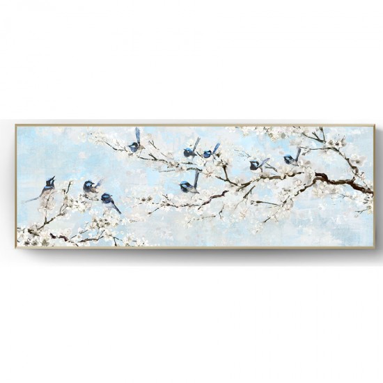 Hand Painted Canvas Print with Frame-Blue bird 152.5x52.5x4.5cm