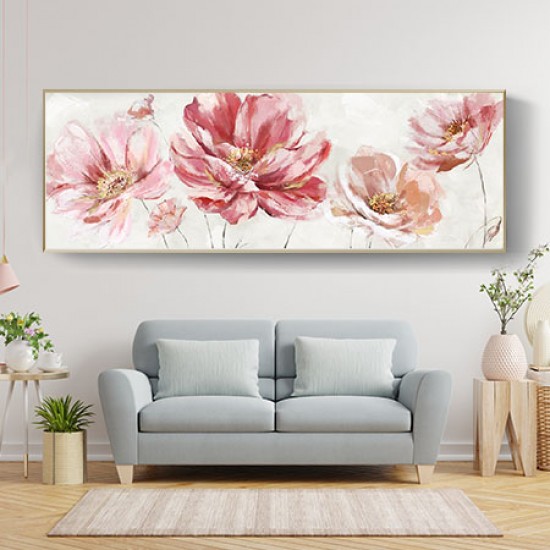 Hand Painted Canvas Print with Frame- Flower 152.5x52.5x4.5cm