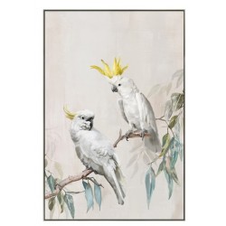Hand Painted Canvas Print in Silver Frame- White Parrot 82.5x122.5x4.5cm 
