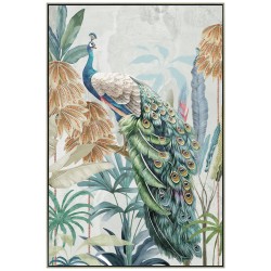 Hand Painted Canvas Print in Silver Frame- Peacock 80x120x3.5cm