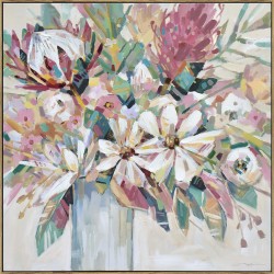 Hand Painted Canvas Print with Frame- Blooming in Vase 100x100x3.7cm 