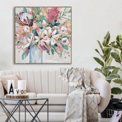 Hand Painted Canvas Print with Frame- Blooming in Vase 100x100x3.7cm 