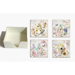 Ceramic Coaster in Box -Birds/House 11.2x11.2x4.2cm