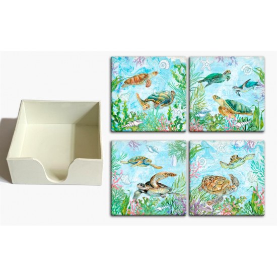 Ceramic Coaster in Box -Turtle 11.2x11.2x4.2cm