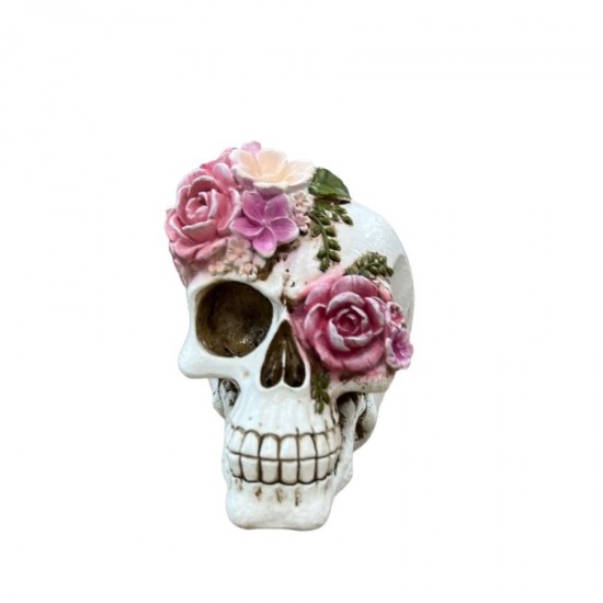 Resin Floral Skull Statue 16.4x11.3x14.5cm