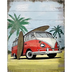 Iron Wall Plaque-Van & Surfing Board 20x25cm