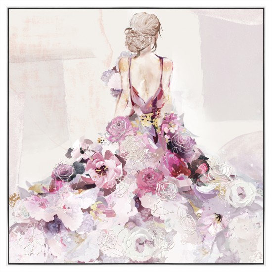 Hand Painted Canvas Print with Frame- Lady in Floral Ball Gown 102.5x102.5x4.5cm