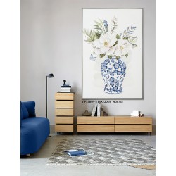 Hand Painted Canvas Print with Frame -Blue & White Porcelain 82.5x122.5x4.5cm