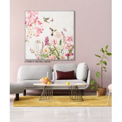 Hand Painted Canvas Print with Frame- Birds & Flowers 102.5x102.5x4.5cm  
