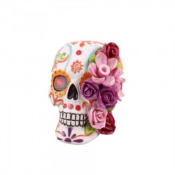 Resin Decorated Skull with Flower 16x12x13cm