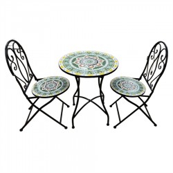 *S/3 GREEN MOSAIC METAL OUTDOOR TABLE WITH 2 CHAIRS