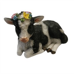 Resin Floral Cow 18.5x11x12cm