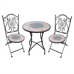 *Mosaic Metal Out Door Table with 2 Chairs 60x71cm/39x50x92.5cm/39x50x92.5cm